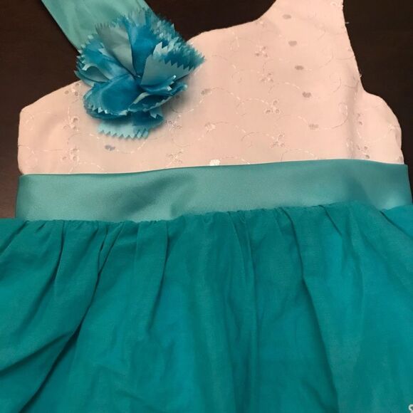 Embroidered Turquoise Floral Party Dress 4T - Picture 3 of 6